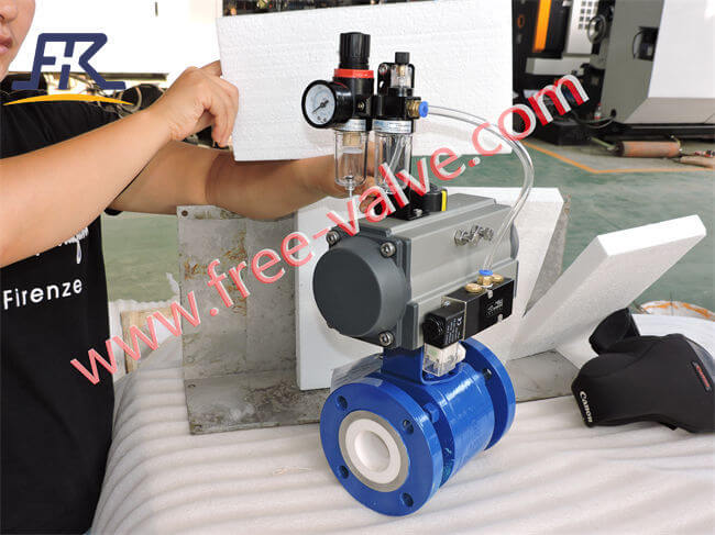A105 Body 3 PCS Ceramic Lined Pneumatic Operating Floating Ball Valve