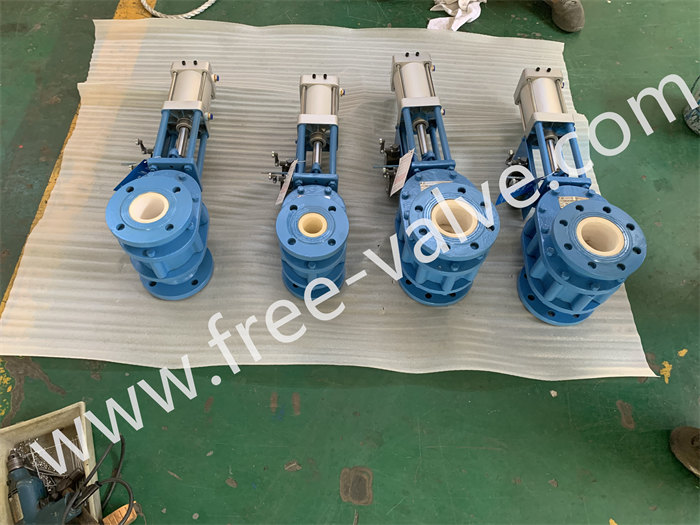 pneumatic operating full lined ceramic double disc balance gate valve FRZ644TC
