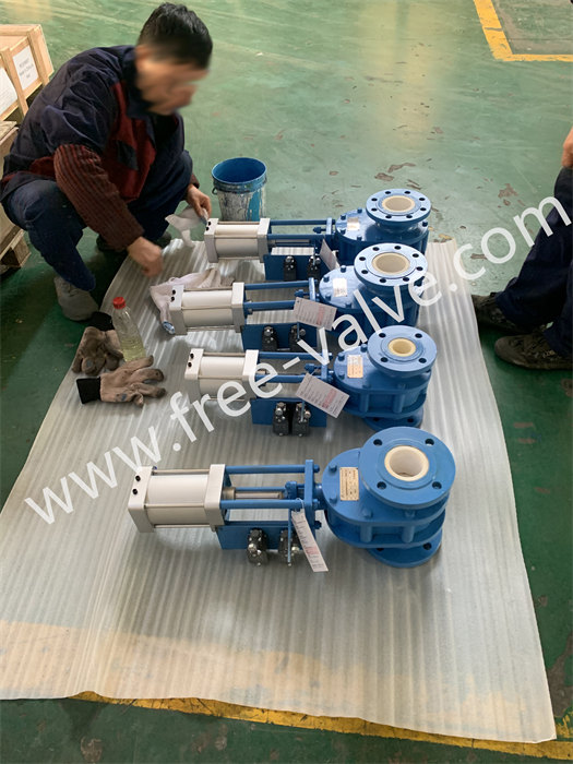 pneumatic operating full lined ceramic double disc balance gate valve FRZ644TC